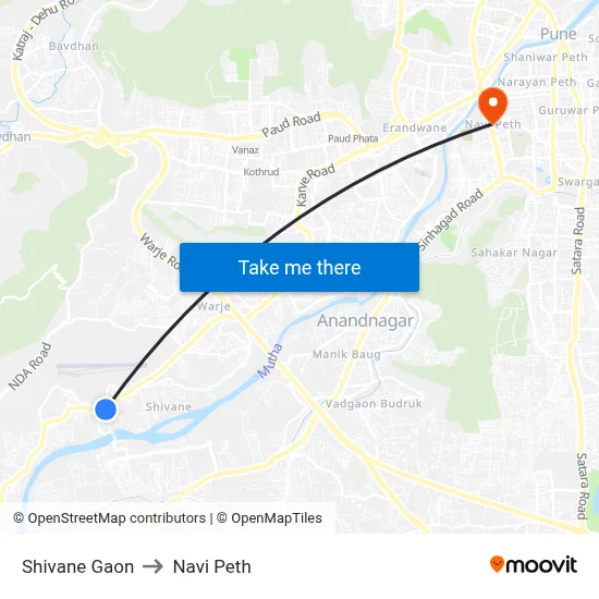 Shivane Gaon to Navi Peth map