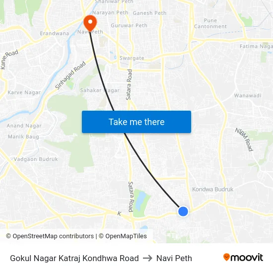 Gokul Nagar Katraj Kondhwa Road to Navi Peth map