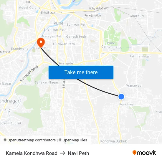 Kamela Kondhwa Road to Navi Peth map