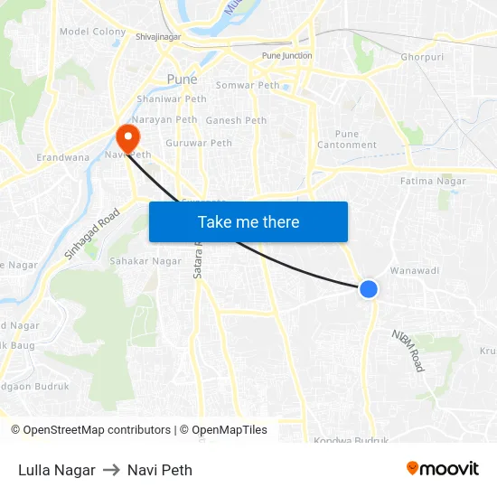Lulla Nagar to Navi Peth map