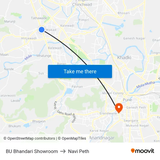 BU Bhandari Showroom to Navi Peth map