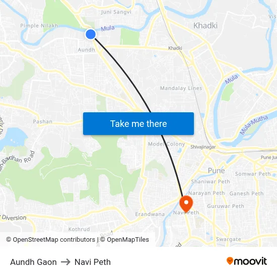 Aundh Gaon to Navi Peth map