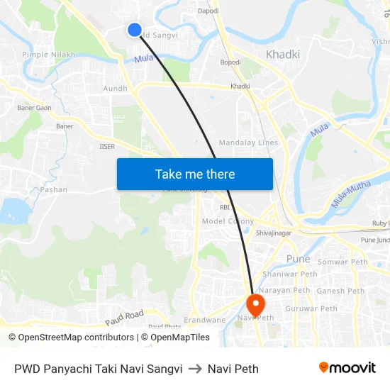 PWD Panyachi Taki Navi Sangvi to Navi Peth map