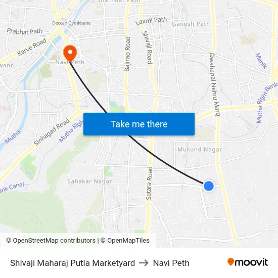 Shivaji Maharaj Putla Marketyard to Navi Peth map