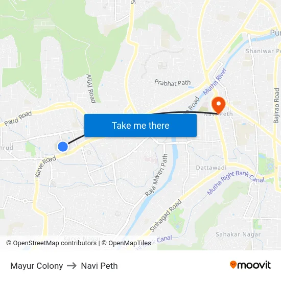Mayur Colony to Navi Peth map
