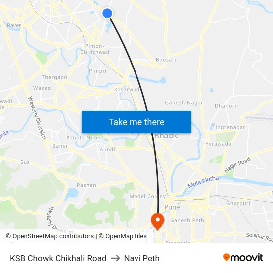 KSB Chowk Chikhali Road to Navi Peth map