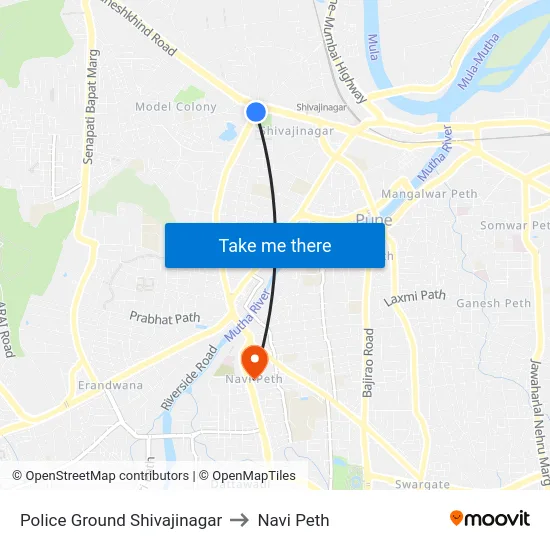 Police Ground Shivajinagar to Navi Peth map