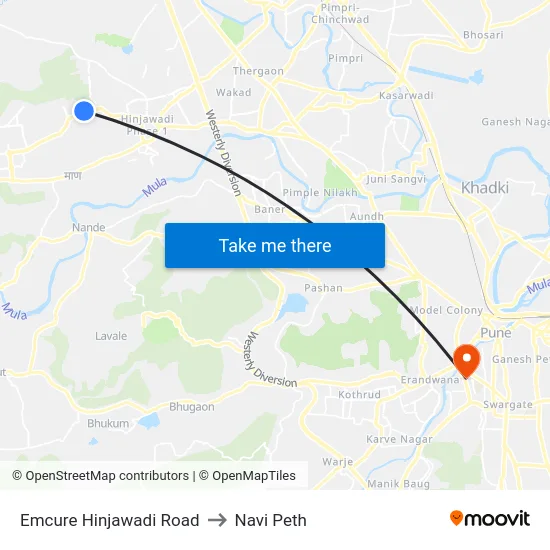 Emcure Hinjawadi Road to Navi Peth map