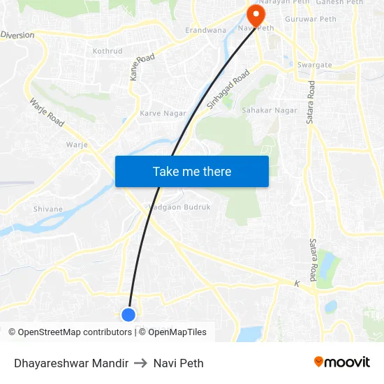 Dhayareshwar Mandir to Navi Peth map