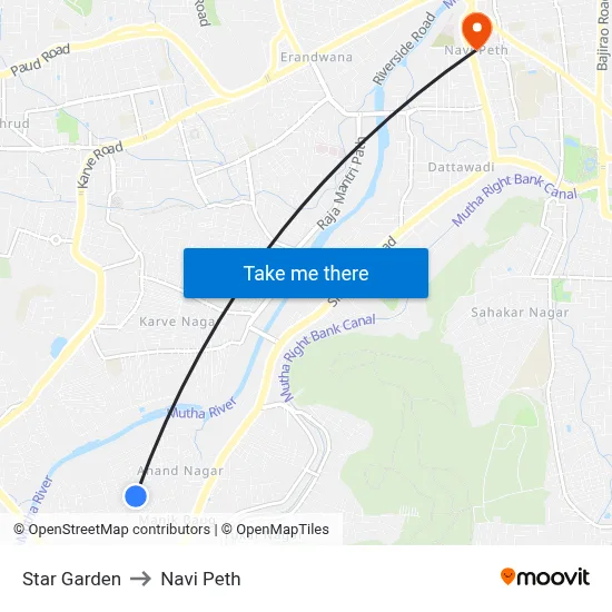 Star Garden to Navi Peth map