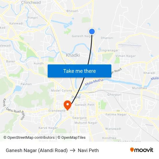 Ganesh Nagar (Alandi Road) to Navi Peth map