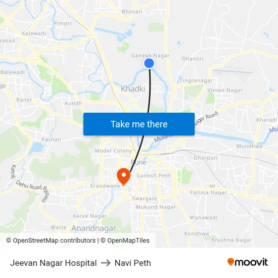 Jeevan Nagar Hospital to Navi Peth map