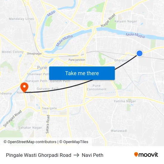Pingale Wasti Ghorpadi Road to Navi Peth map