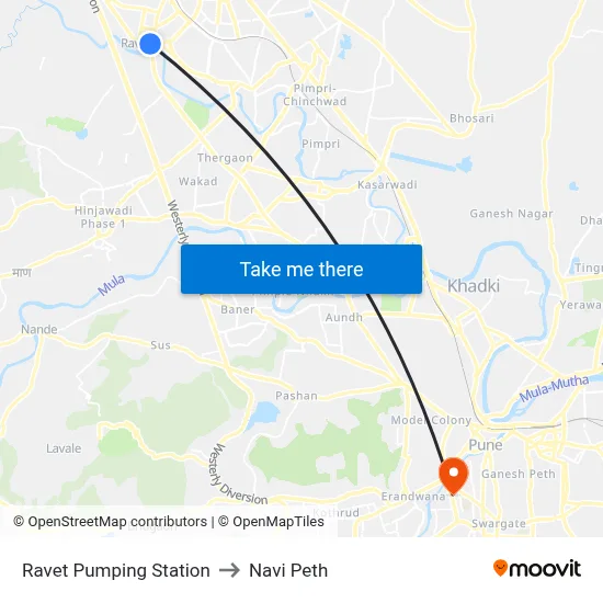 Ravet Pumping Station to Navi Peth map