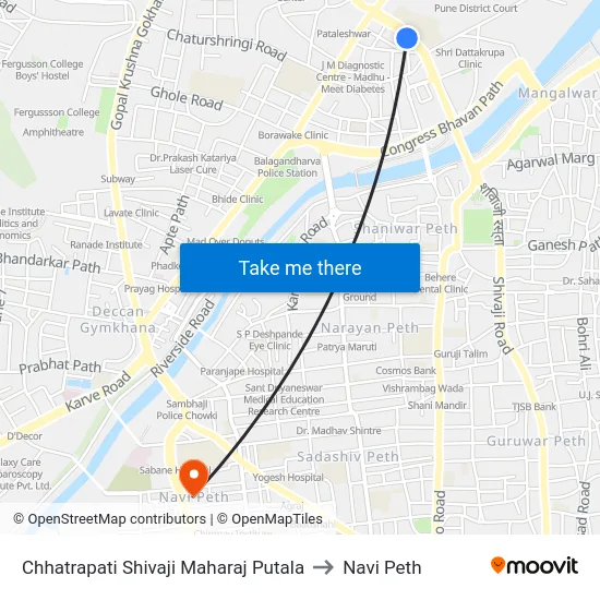 Chhatrapati Shivaji Maharaj Putala to Navi Peth map