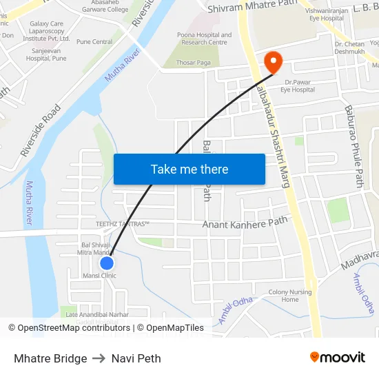 Mhatre Bridge to Navi Peth map