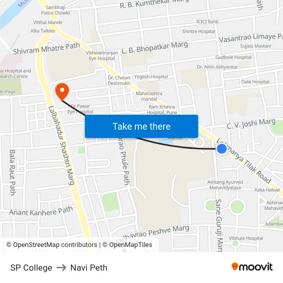 SP College to Navi Peth map