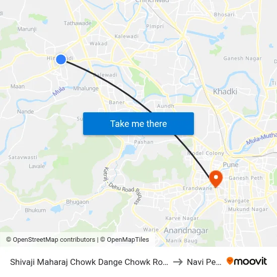 Shivaji Maharaj Chowk Dange Chowk Road to Navi Peth map