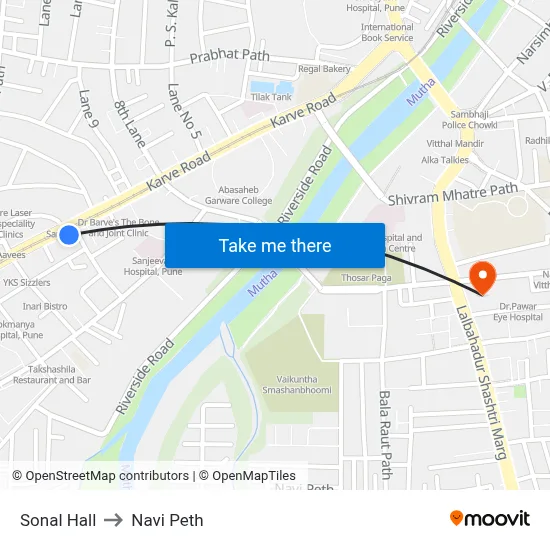 Sonal Hall to Navi Peth map