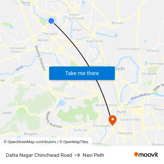 Datta Nagar Chinchwad Road to Navi Peth map