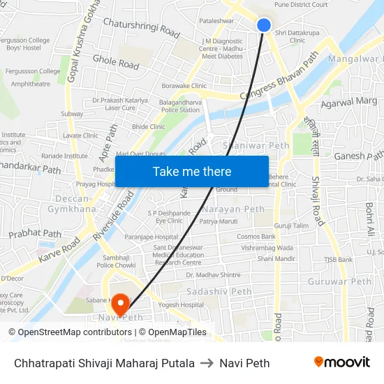 Chhatrapati Shivaji Maharaj Putala to Navi Peth map