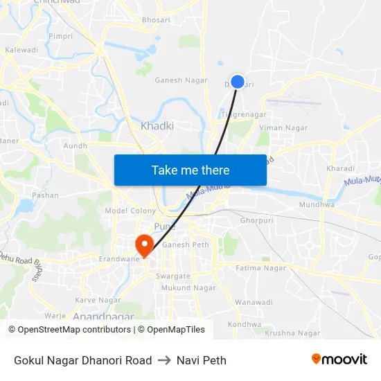 Gokul Nagar Dhanori Road to Navi Peth map