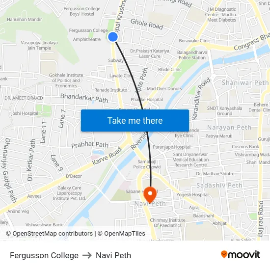 Fergusson College to Navi Peth map