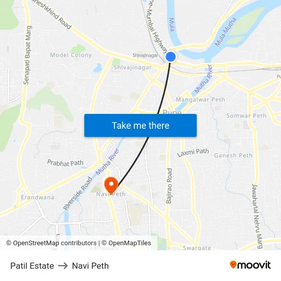 Patil Estate to Navi Peth map