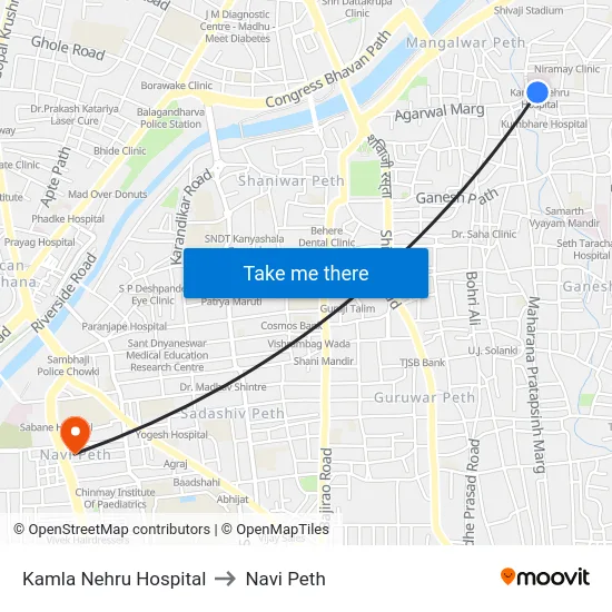 Kamla Nehru Hospital to Navi Peth map
