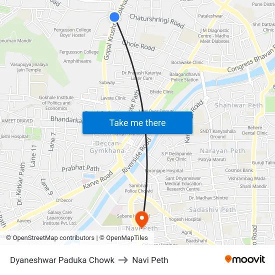 Dyaneshwar Paduka Chowk to Navi Peth map