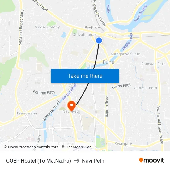COEP Hostel (To Ma.Na.Pa) to Navi Peth map