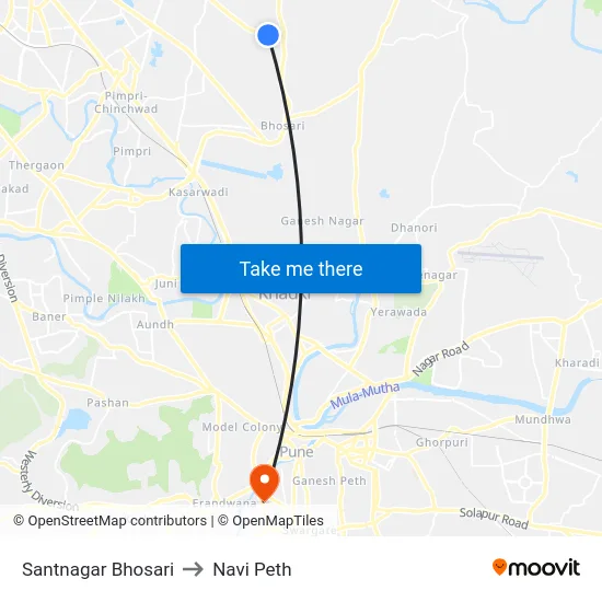 Santnagar Bhosari to Navi Peth map