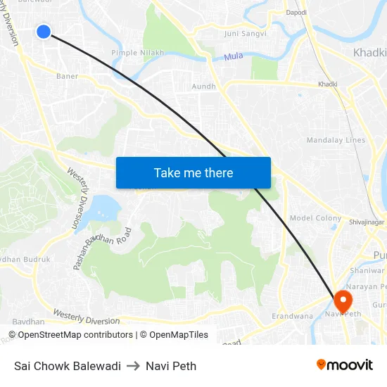 Sai Chowk Balewadi to Navi Peth map