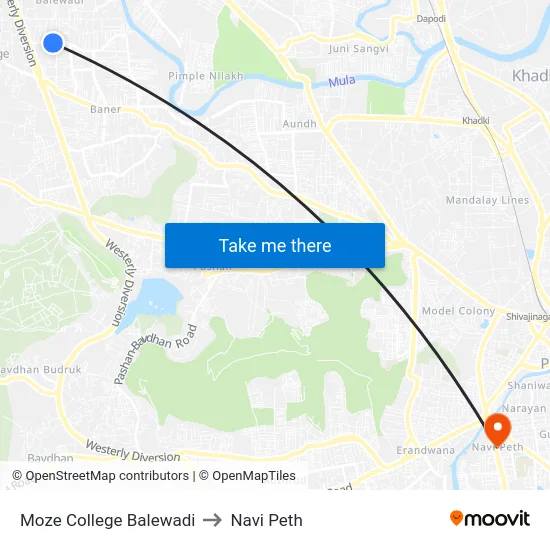 Moze College Balewadi to Navi Peth map