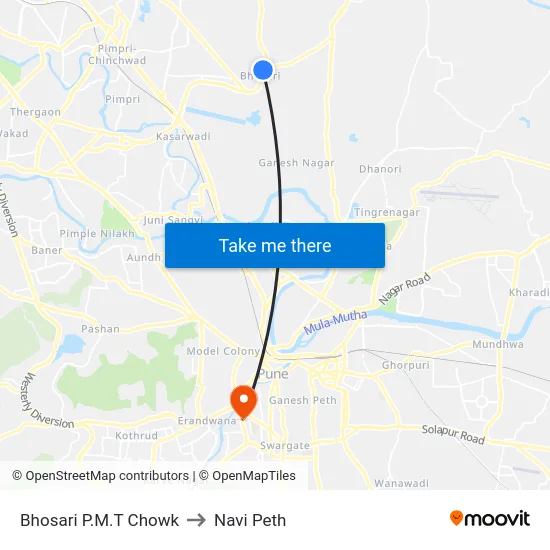Bhosari P.M.T Chowk to Navi Peth map