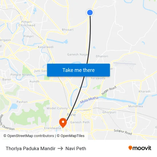 Thorlya Paduka Mandir to Navi Peth map