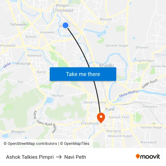 Ashok Talkies Pimpri to Navi Peth map