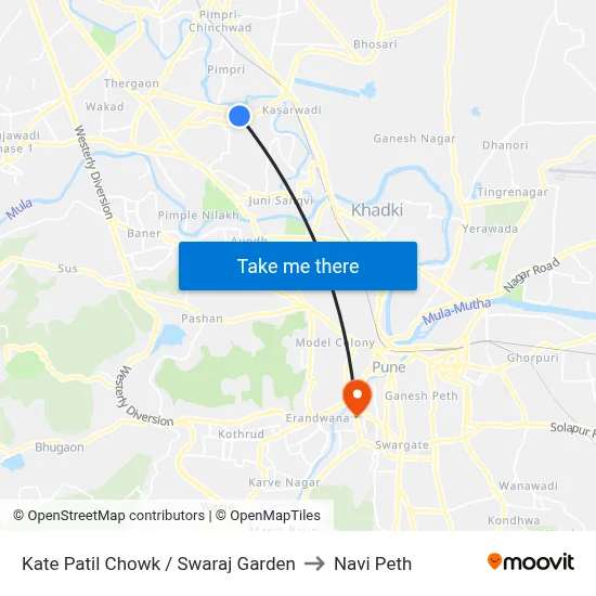 Kate Patil Chowk / Swaraj Garden to Navi Peth map