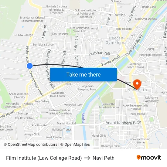 Film Institute (Law College Road) to Navi Peth map