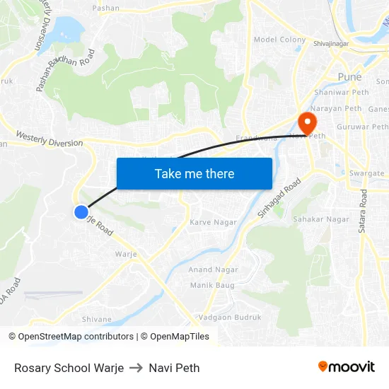 Rosary School Warje to Navi Peth map
