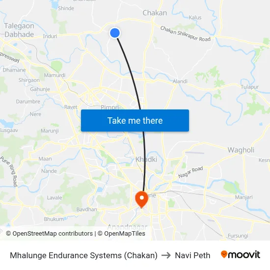 Mhalunge Endurance Systems (Chakan) to Navi Peth map
