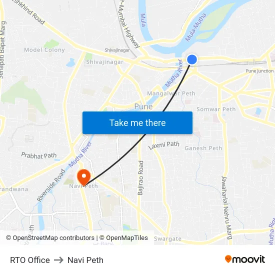 RTO Office to Navi Peth map
