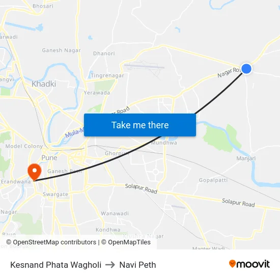 Kesnand Phata Wagholi to Navi Peth map