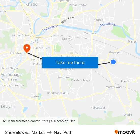 Shewalewadi Market to Navi Peth map
