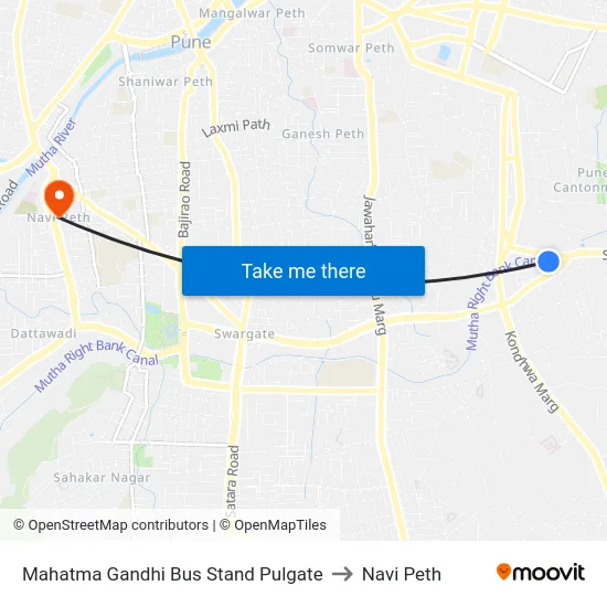 Mahatma Gandhi Bus Stand Pulgate to Navi Peth map