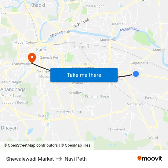 Shewalewadi Market to Navi Peth map