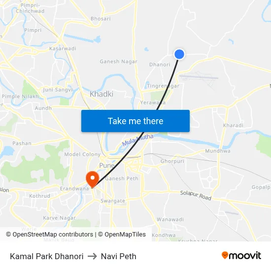 Kamal Park Dhanori to Navi Peth map