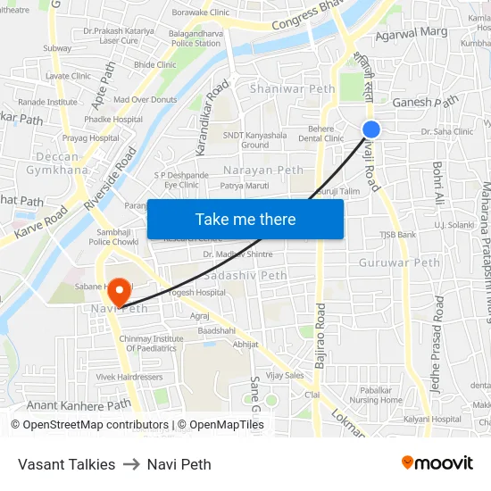 Vasant Talkies to Navi Peth map
