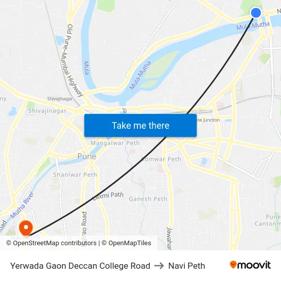 Yerwada Gaon Deccan College Road to Navi Peth map