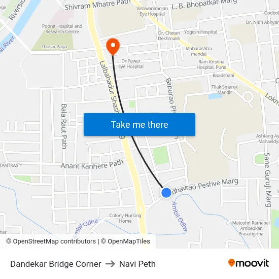 Dandekar Bridge Corner to Navi Peth map